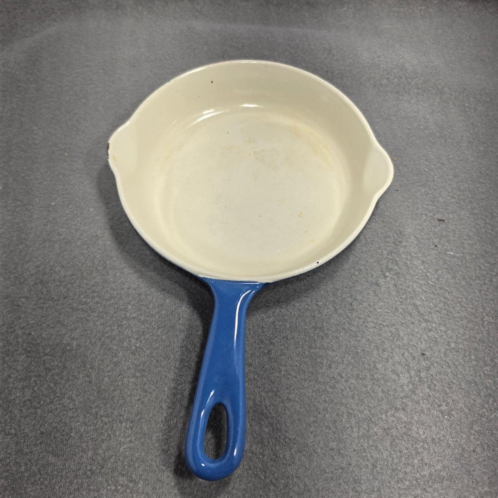 Le Creuset 16 Blue Enameled Cast Iron Skillet Frying Pan Made in France Vintage